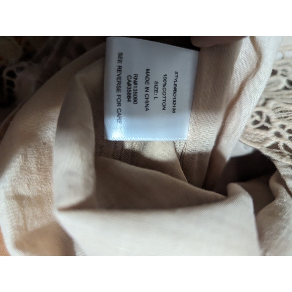 Anthropologie Nude Tan Lace Mini Dress Size L 100% Cotton Romantic Feminine $168 - Picture 10 of 11